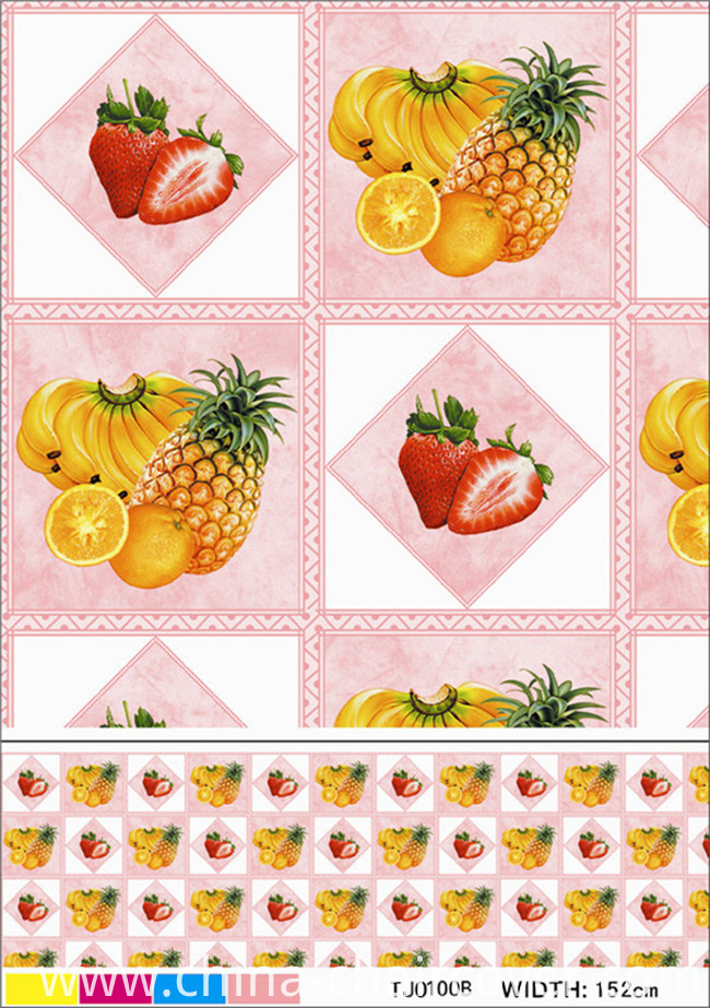 Hot Popular Nonwoven Backing PVC Printed Tablecloth with Vegetable and Fruit Design